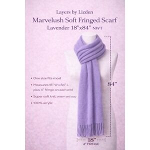 Layers by Lizden Marvelush Soft Fringed Scarf Lavender Purple 18x84 NWT